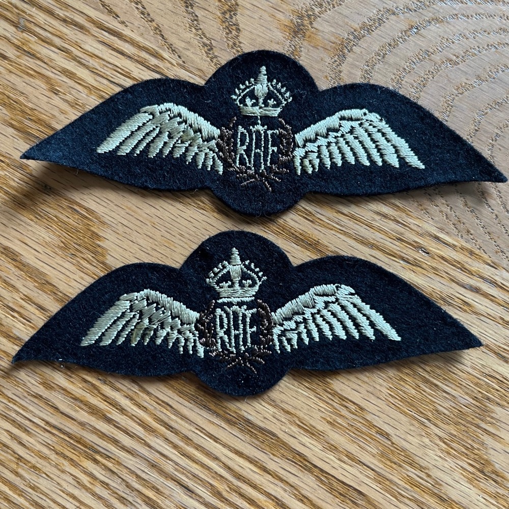 Vintage Royal Air Force RAF Pilot Wings Embroidered Sew On Patches Set of 2